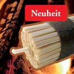 Grafik: ein Bündel K-lumet mit der Aufschrift "Neuheit", dahinter ein Feuer mit brennendem Holz