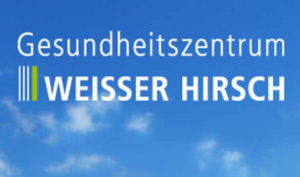 blauer Hintergrund mit Wolken, davor der Schriftzug: Gesundheitszentrum Weißer Hirsch